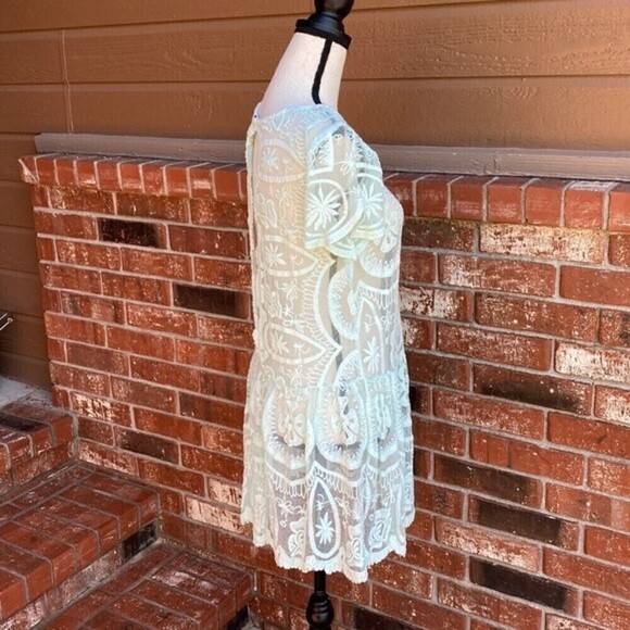 Jen's Pirate Booty Mint Green Lace Embroidered Drop Waist Mini Dress Women's SM - Picture 4 of 10
